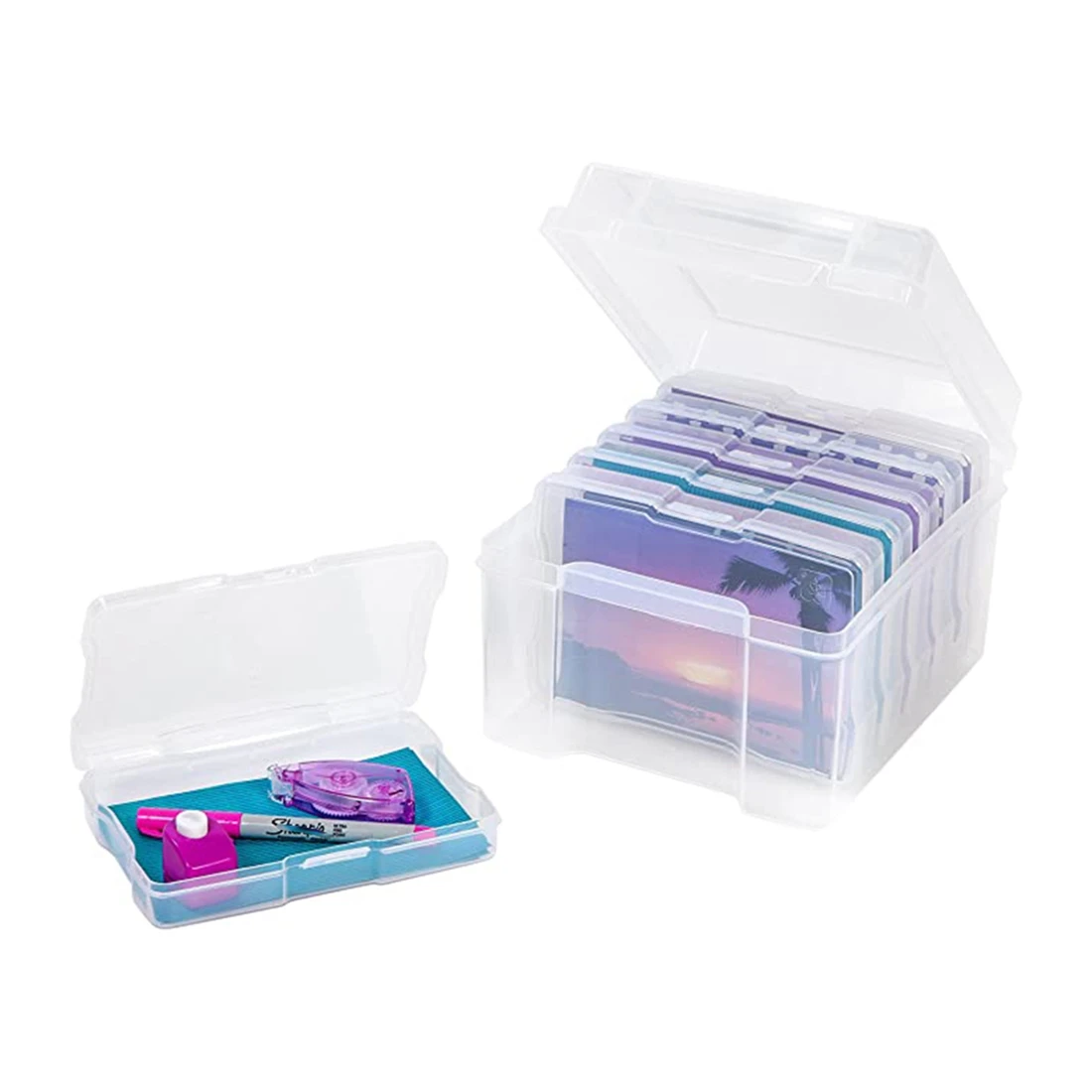 LNHF 5X7 Inch Photos Cases And Clear Craft Keeper With Buckle Design 6 Inner Cases Plastic Storage Container Box