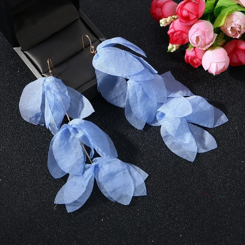 Bohemian Layered Petal Earings Elegant Lace Fabric Flower Handmade Jewelry Women Girls Bride Wedding Dangle Earrings Wholesale