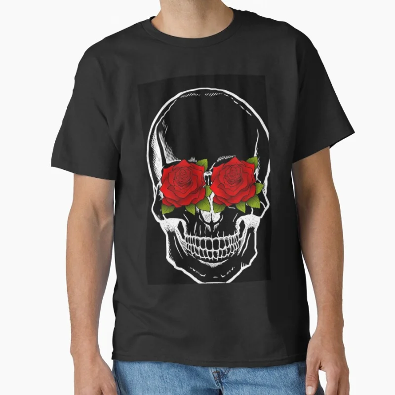 

Rose Skull Old school devil Goth style Horror skeleton Halloween gift T shirt for men large size Adult Tops S-6XL