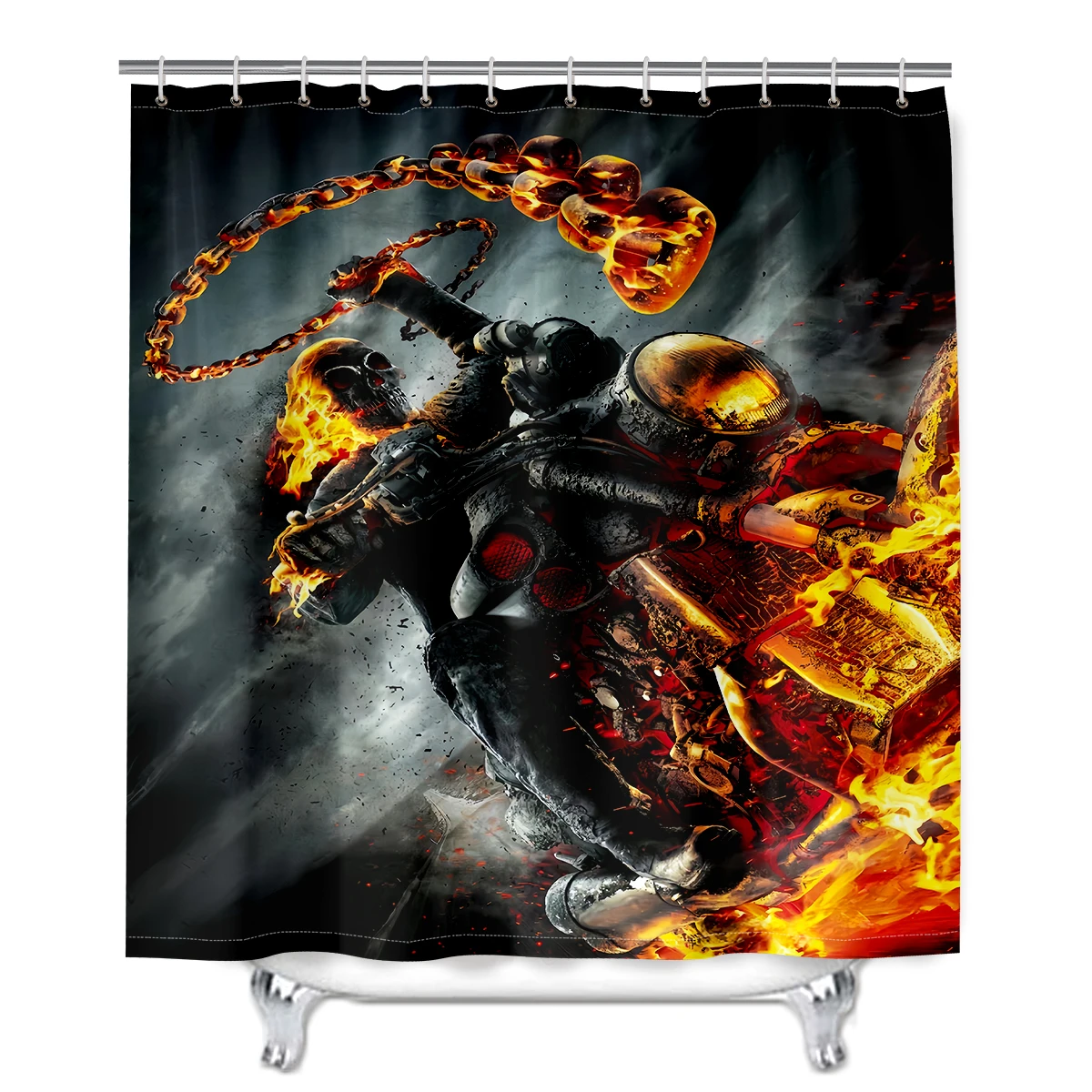 Imagem -05 - Marvel Ghost Rider Conjunto Impermeável Cortina de Chuveiro Tapetes Antiderrapantes Tampa do Toalete Tapete de Banho 12 Ganchos 70x70 Pcs