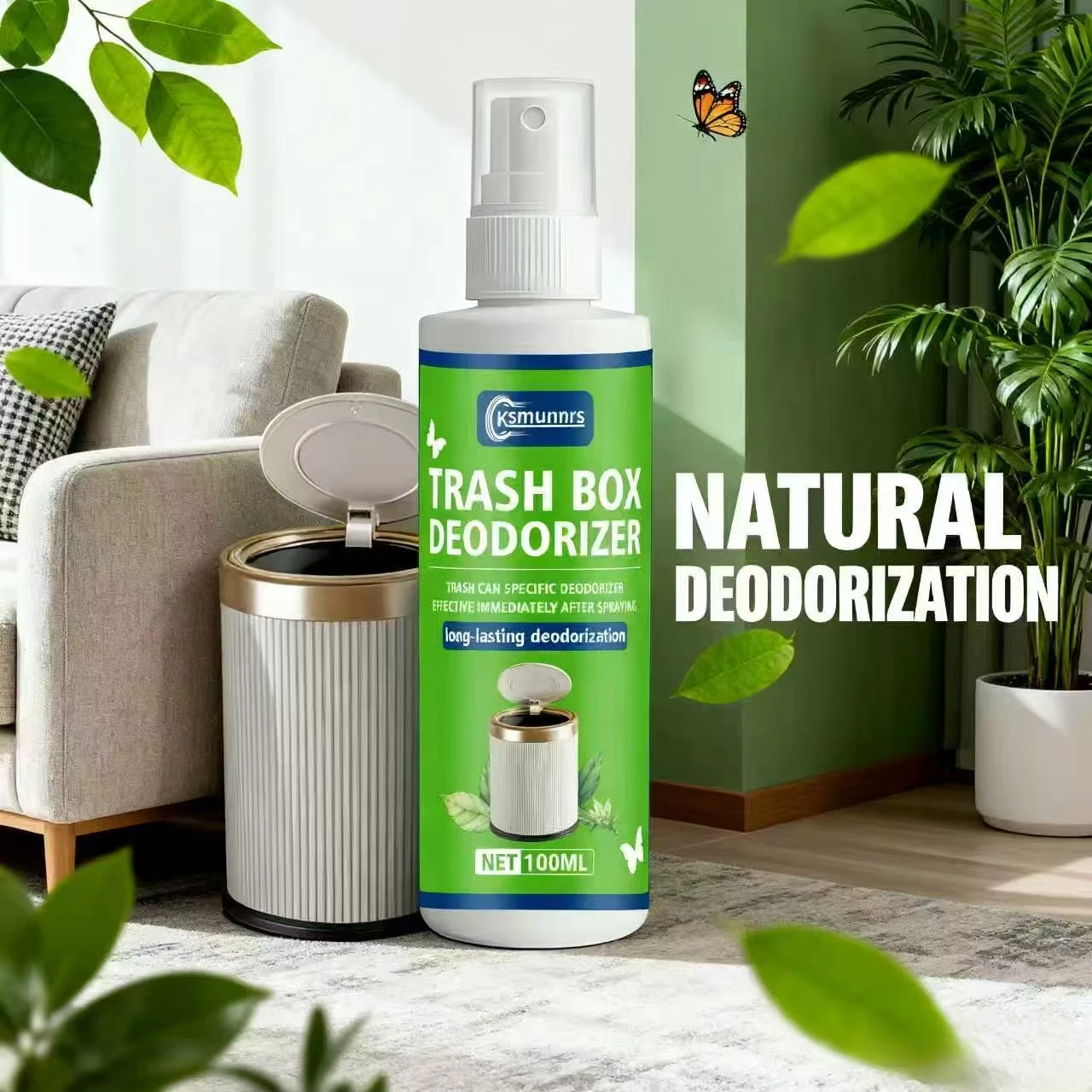 Desodorante Ksmunnrs Trash Box 100ML - Eliminador de olores específico de bote de basura, efecto inmediato después de la pulverización, frescos de larga duración