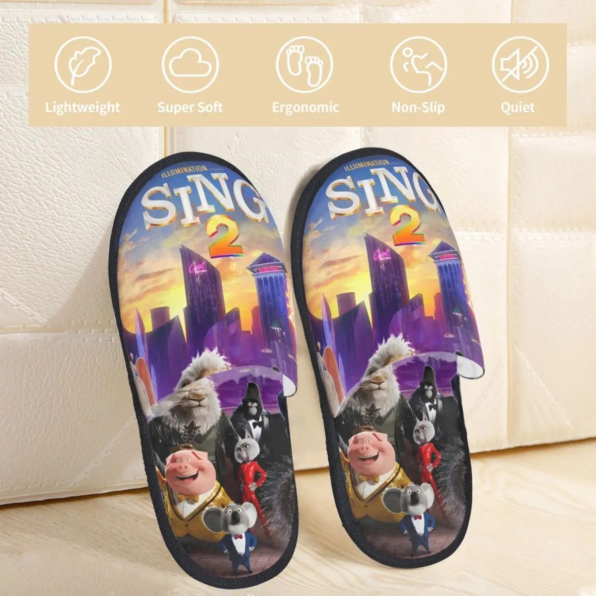 Winter House Slippers Cartoon Movie Sing 2 Accessories Household Fur Slippers Slides Bedroom Musical Comedy Soft Non-skid Slides view 2