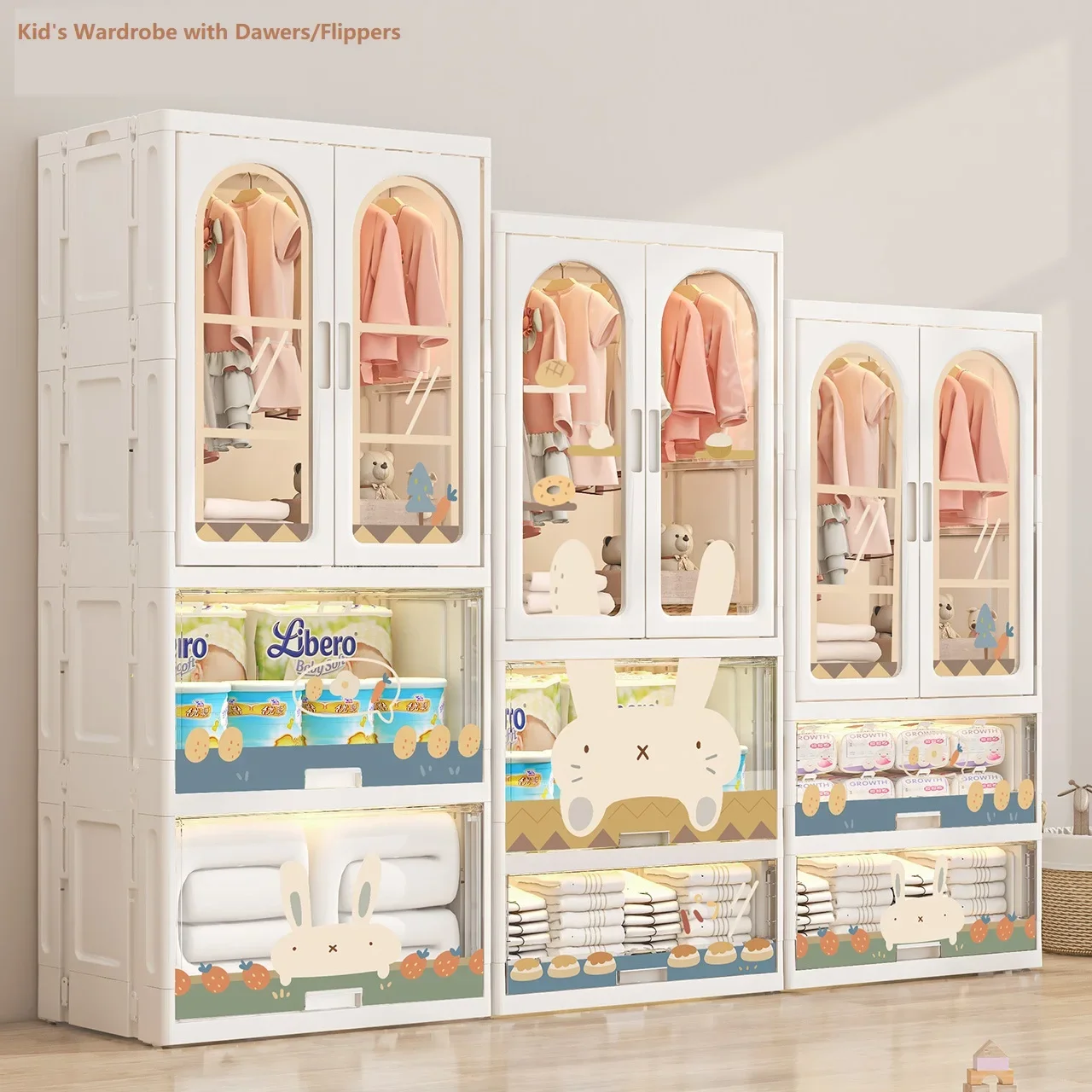 

Formwell-Kid's Wardrobe with Drawers or Flippers Combination, Free assemble