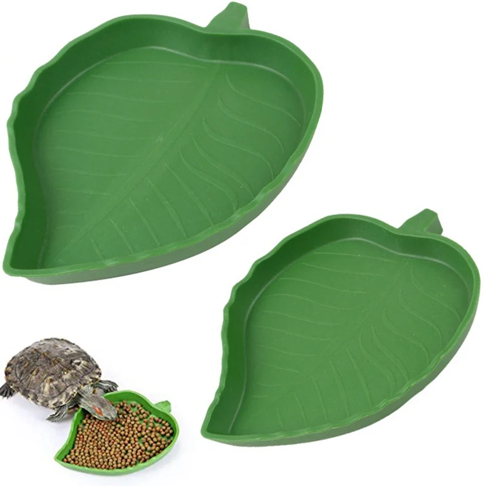 Reptile Dish Food Bowl Leaf Shape Water feeder Tortoise Habitat Accessories drink Plate For Turtle Lizards Hamsters Snakes