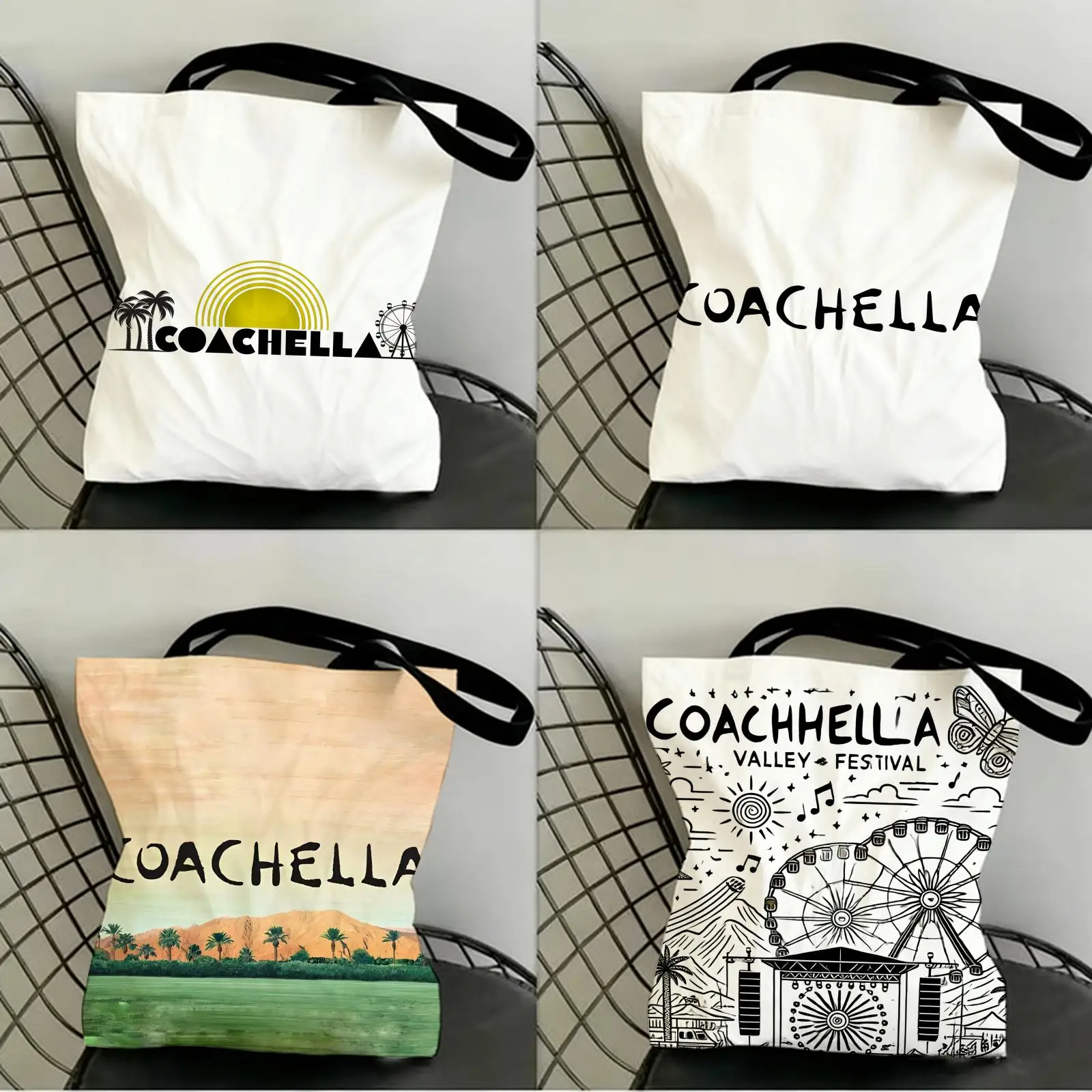 

Coachella Music Festival Storage Bags Canvas Double-Sided Print Shopping Bag Large Capacity Aesthetic Reusable Tote Bag
