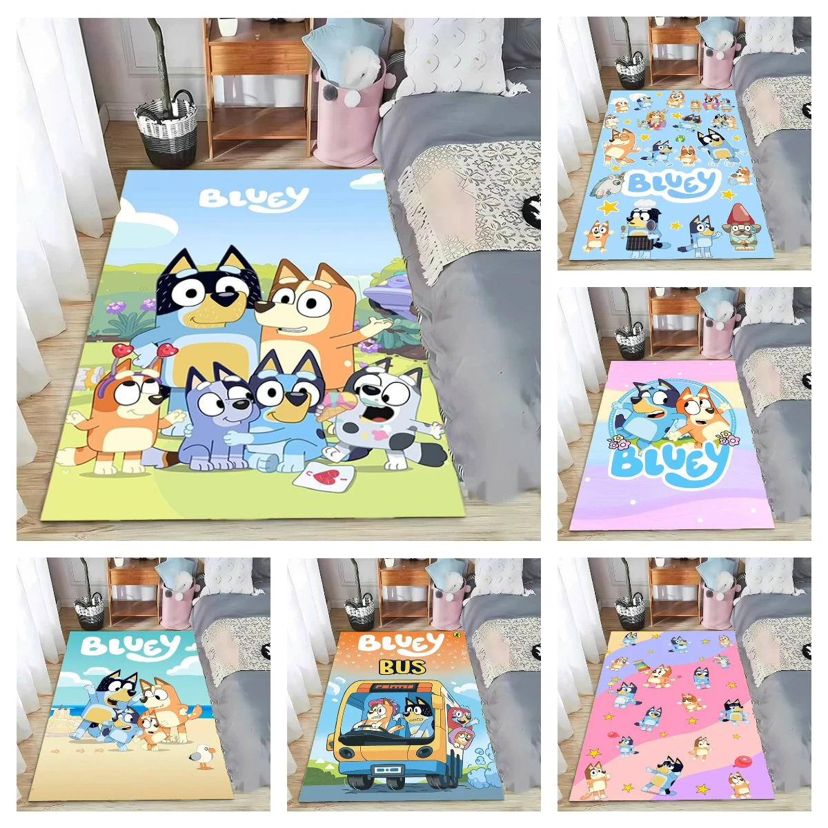 

MINISO Disney-Bluey Area Rugs Anti-slip Carpets for Living Room Kids Playmat Bedroom Decor Rug Sofa Table Chair Lounge Floor Mat
