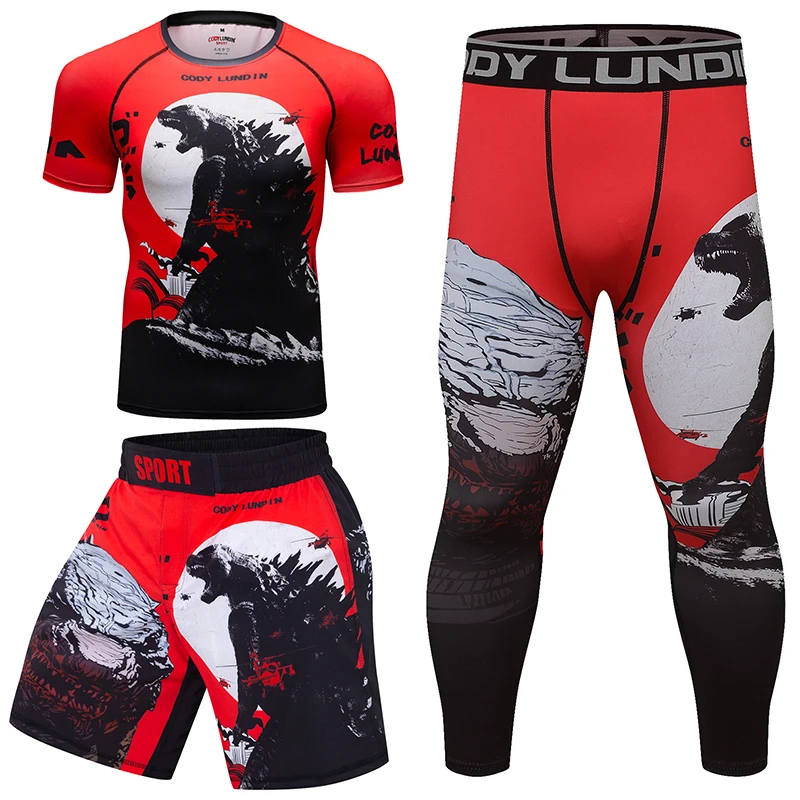 Rash Guard Jiu Jitsu T-Shirts+Pants Diving Swimming Surfing Rashguard 4pcs/set Mens Sport Boxing Bjj Gi MMA Muay Thai Shorts