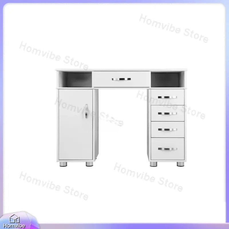 Gold White Wooden Manicure Table for Nail Salon Professional Nail Art Desk with Storage Shelf Modern Luxury Pedicure Table