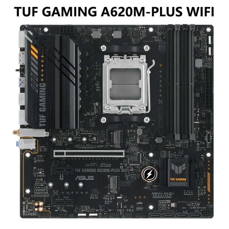 

ASUS TUF GAMING A620M-PLUS WiFi AMD AM5 Ryzen 7000 MicroATX Gaming Motherboard DDR5 PCIe 4.0 2xM.2 Slots 2.5Gb LAN Wi-Fi 6 HDMI