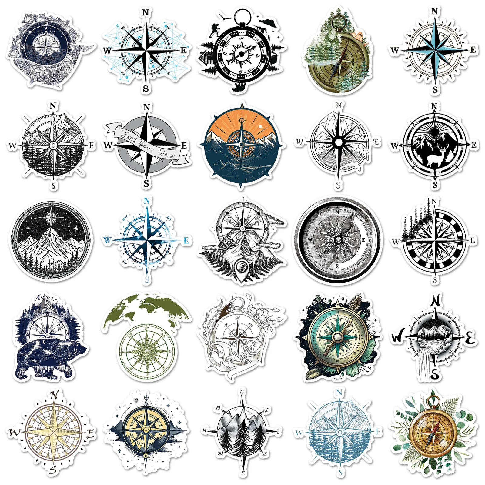 50 STKS Kompas Stickers Cartoon Retro Stijl DIY Decoratieve Water Cup Skateboard Gitaar iPad Waterdichte Stickers Kinderen Speelgoed