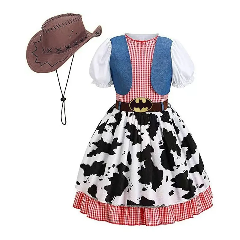 Halloween Cosplay Costume Anime Cartoon Denim Short Sleeved Dress Belt Hat Three Piece Set Theme Party Role Playing Outfits
