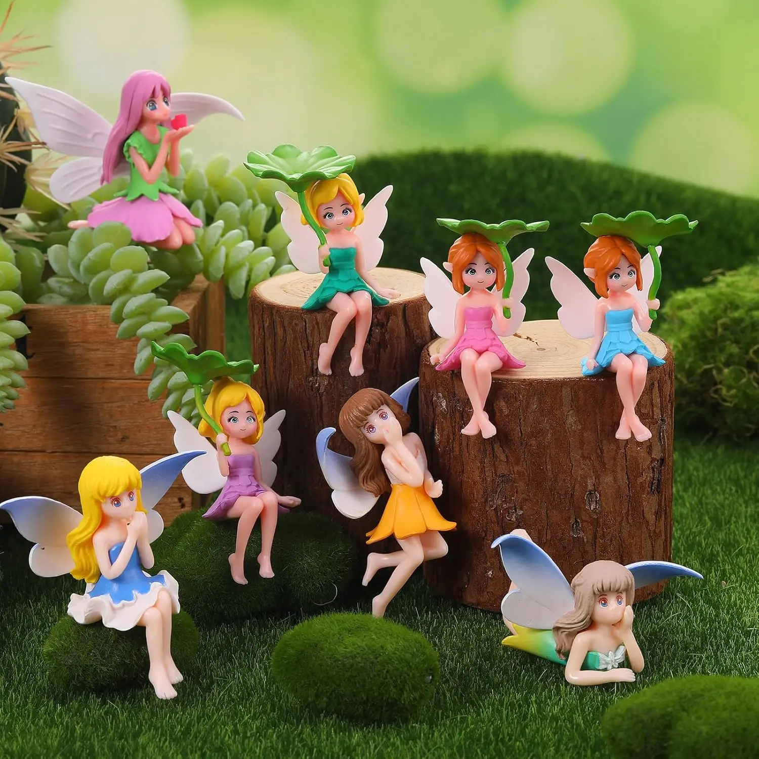 4PCS Miniature Fairy Figurines, Hand-Painted Small Flower Fairies with Wings for Garden Decor, Cake Topper & Landscapes