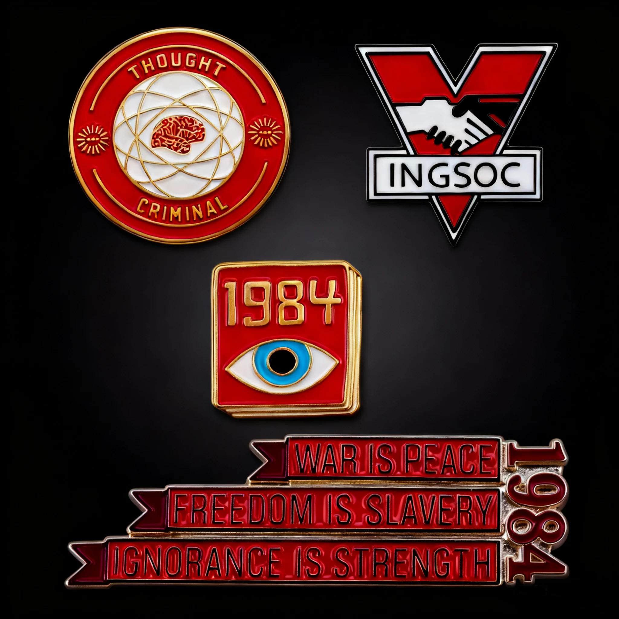 بروش مستوحى من الرواية لعام 1984 - اقتباسات شهيرة متينة، شارة معدنية للأدب العصري، إكسسوار ملابس كلاسيكي