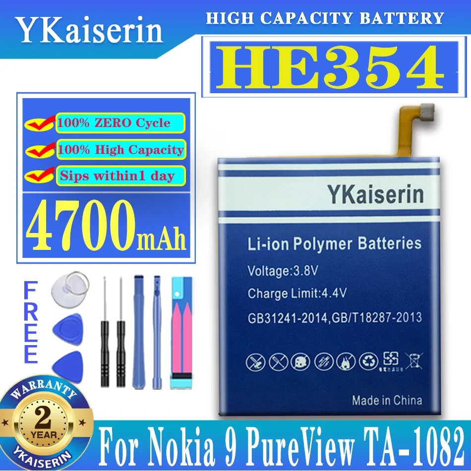 YKaiserin Portable Battery HE354 4700mAh for Nokia 9 PureView TA-1082 TA-1087 Batteries + Track NO.