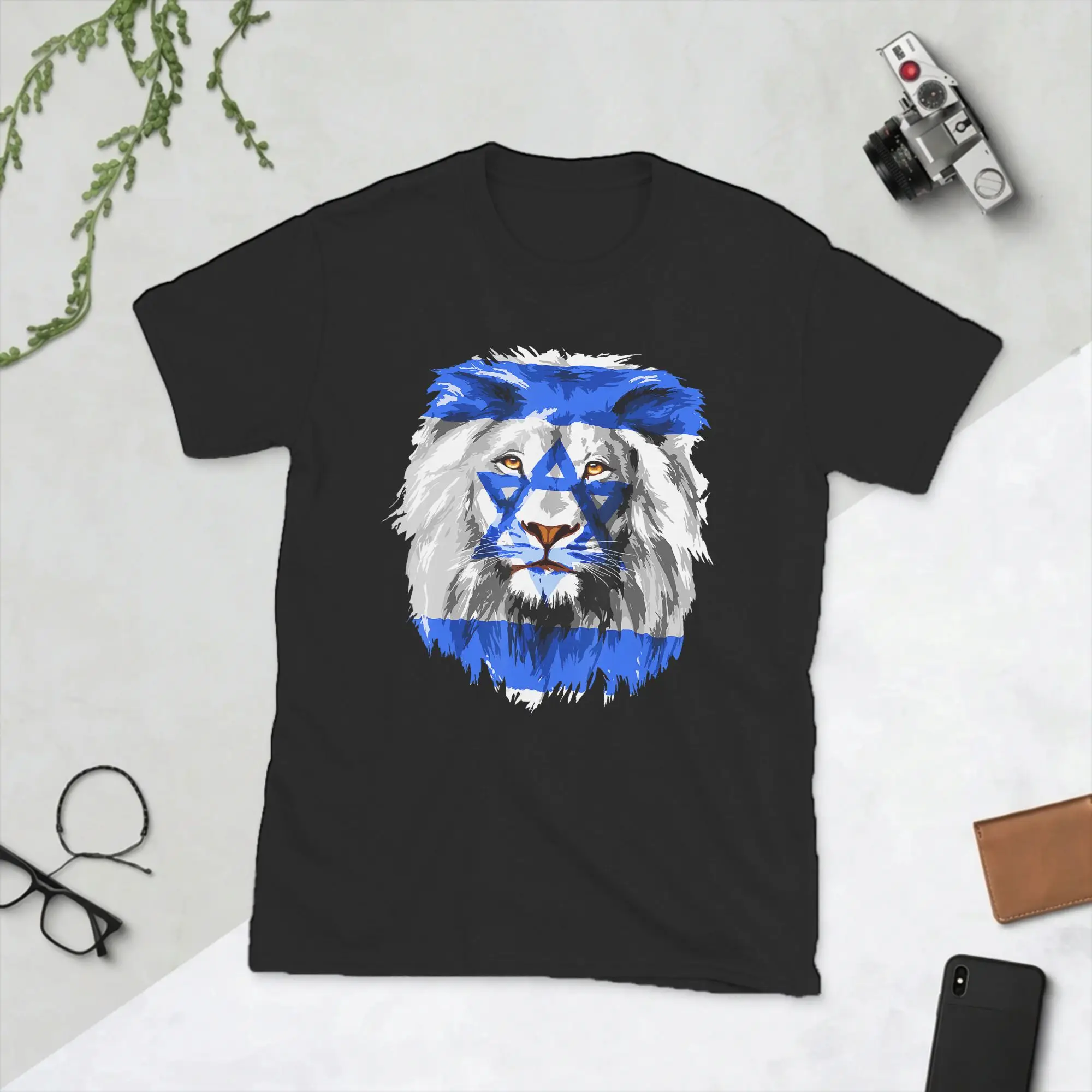 Amazing Flag of Israel Lion Jewish Israel Flag T-Shirts Men Round Neck 100% Cotton T Shirts  Short Sleeve Tees Clothing