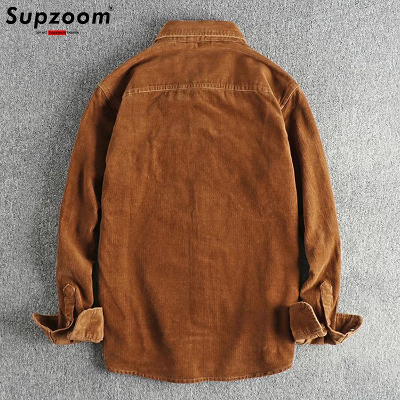Supzoom 2025 New Arrival Top Fashion Brand Clothing Corduroy Full Turn-down Collar Open Stitch Striped Men Chemise Casual Shirts