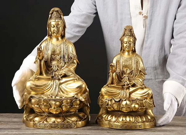 45cm LARGE- Buddhist high-grade home TOP efficacious Talisman Mascot Guan yin Buddha gilding brass carving Sculpture statue