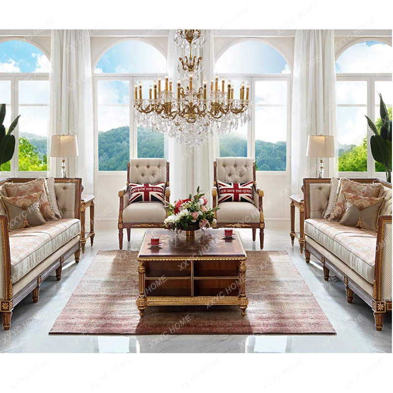 

LNeoclassical luxury fabric large villa 123 sofa combination furniture