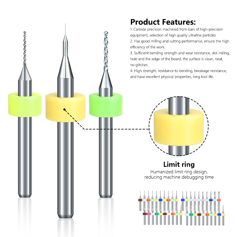 XCAN 10pcs 0.1mm-2.0mm Import Carbide PCB Drill Bits Print Circuit Board Mini CNC Drilling Bit Set