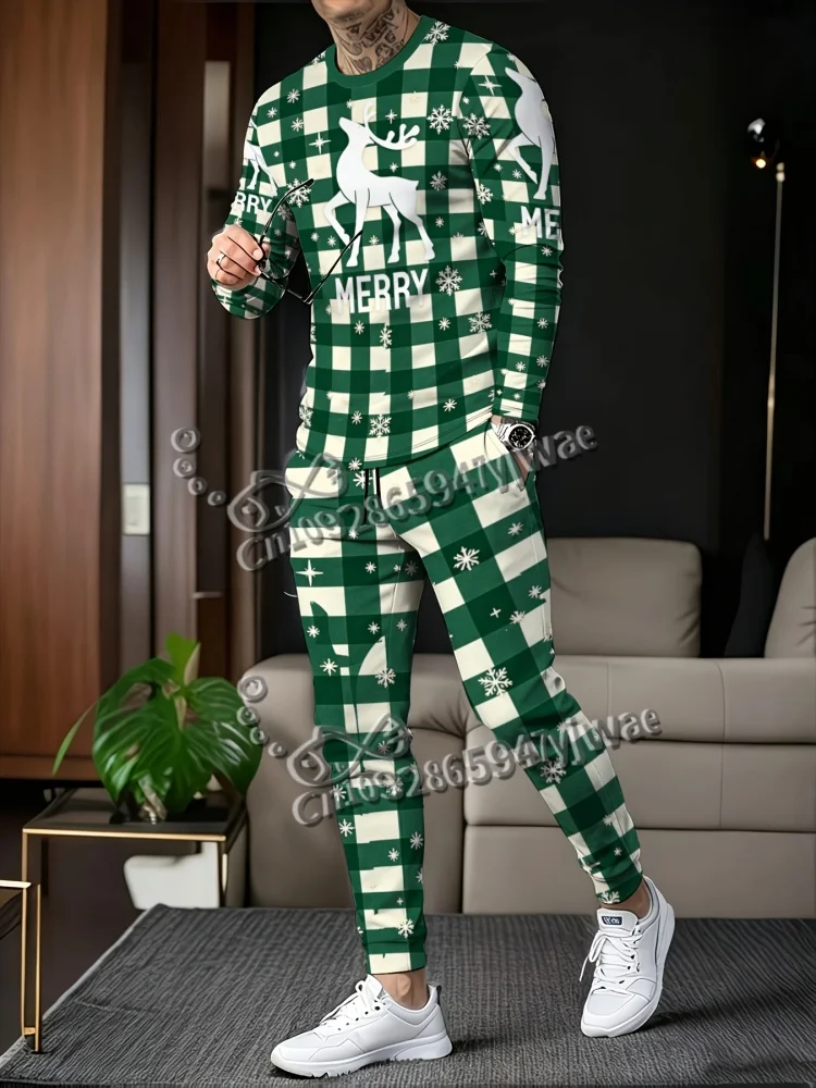Red Black Grid Elk Print Christmas Outfit Autumn Winter Kid Adult Long Sleeve Shirt Trouser Set Merry Christmas Gift 2 Piece Set 5