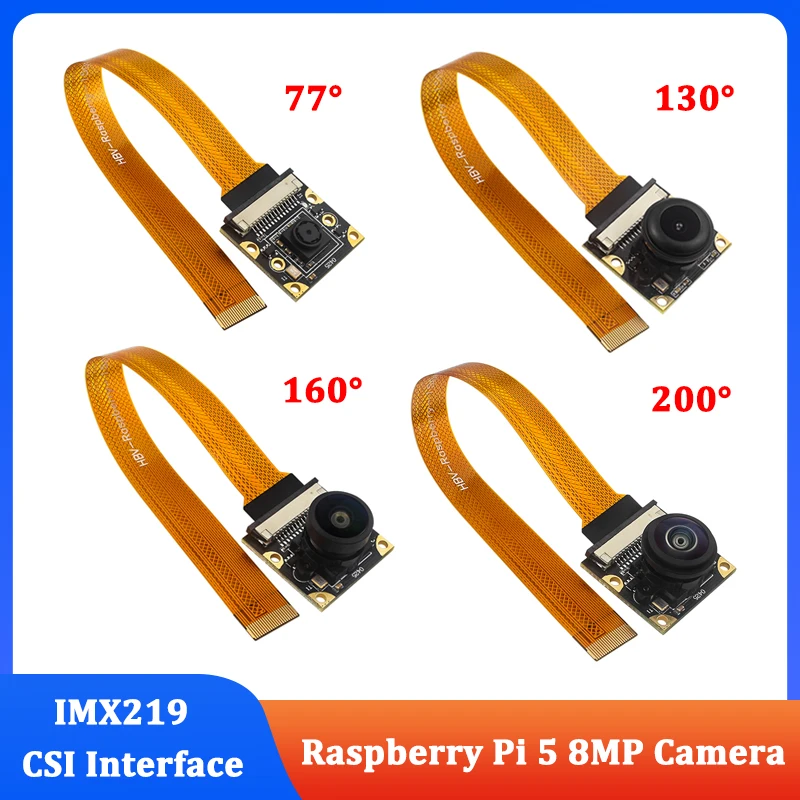 

Raspberry Pi 5 8 Мп камера IMX219 сенсорный чип с интерфейсом CSI 77 ° 130 ° 160 ° 200 ° веб-камера для Raspberry Pi 5 дополнительно