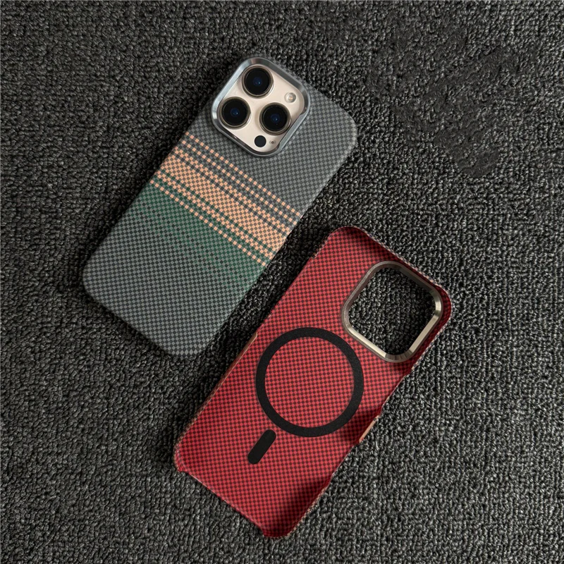 

Alloy Lens Frame Wireless Charge Magsafe Case For iPhone 16 15Pro 14 15Pro Max Carbon Fiber Texture Matte Hard PC Back Cover