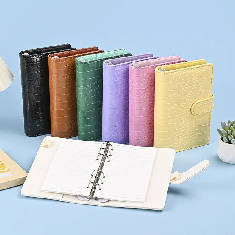 

A5 A6 A7 Crocodile Color 6 Ring Binder PU Clip-on Notebook Leather Loose Leaf Notebook Cover Notebooks Journal Stationery