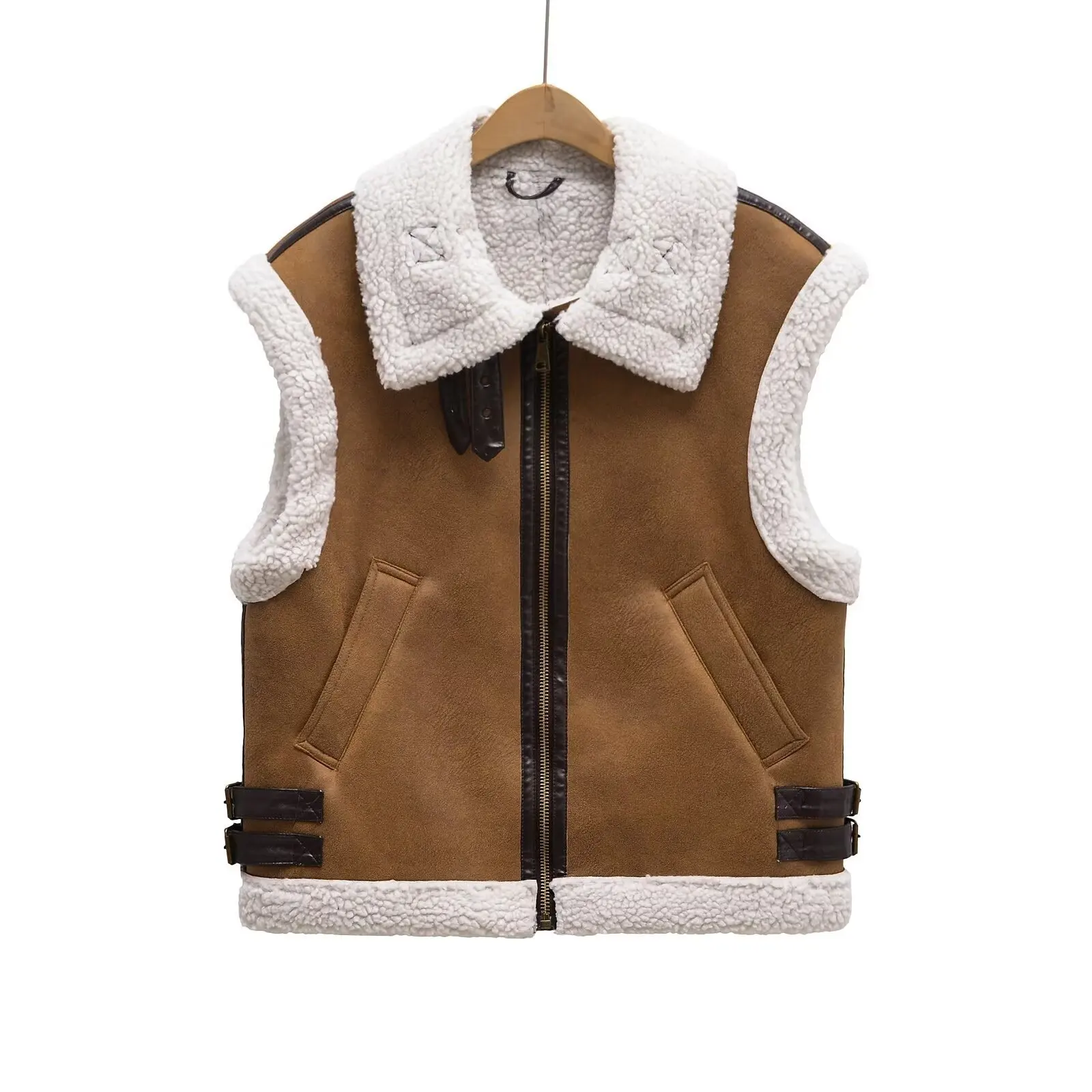 Sy 2024 Autumn/winter Women's Sleeveless Vest Vest Loose Thick Lapel Warm Fur Integrated Sleeveless Patchwork Coat Vest Jacket