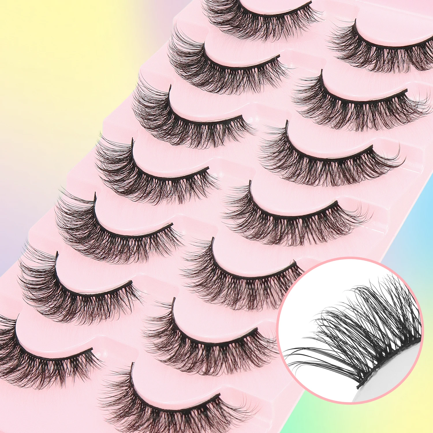 Natural False Eyelash 7-Pair Set D-Curled Fluffy Fairy Eyelash with Mirrored Extension Suitable for Beginners
