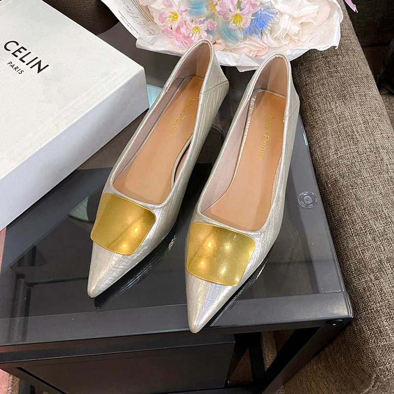 New French-style Low-heeled Women's Shoes with Square Buckle, Soft Leather That Doesn’t Rub, Versatile Shallow Mouth