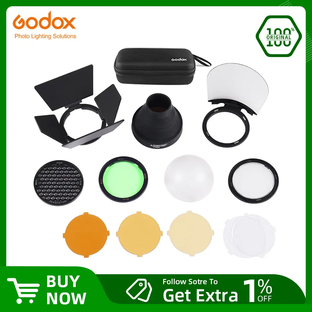 Godox AD200 H200R Accessories AK-R1 Barn Door, Snoot, Color Filter, Reflector, Honeycomb, Diffuser Ball Kits