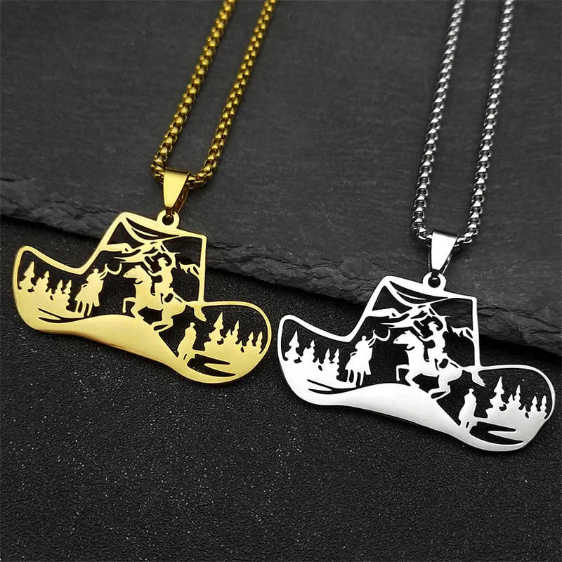 قبعة رعاة البقر الغربية شجرة قلادة للنساء الرجال قلادة فضية من الفولاذ المقاوم للصدأ اللون الجوف الحصان الحيوان الذكور سلسلة مجوهرات هدايا #1