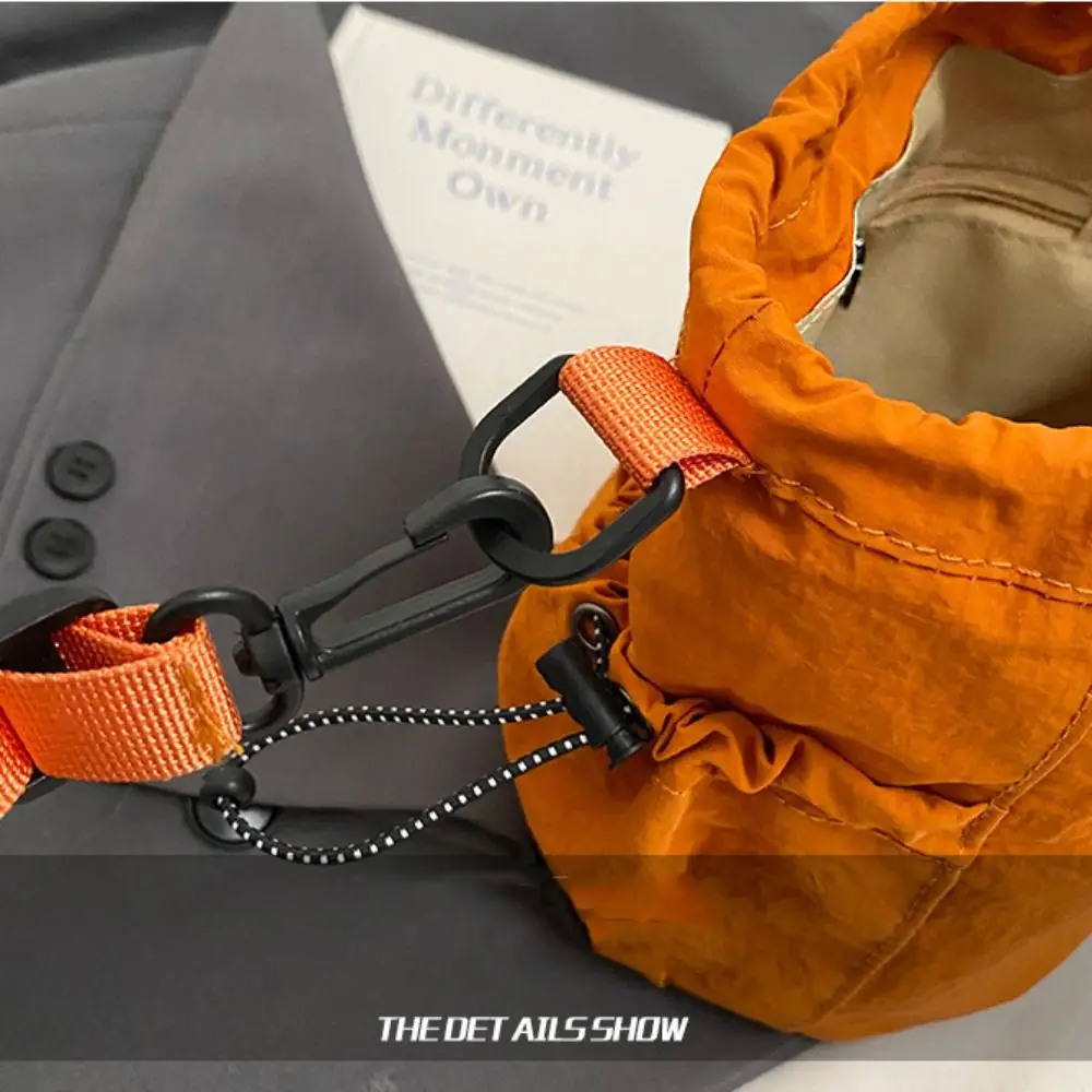 Korean Style Drawstring Bucket Bag Handbag Purse Nylon Shoulder Bag Solid Color Mobile Phone Bag Small Crossbody Bag Women image 5