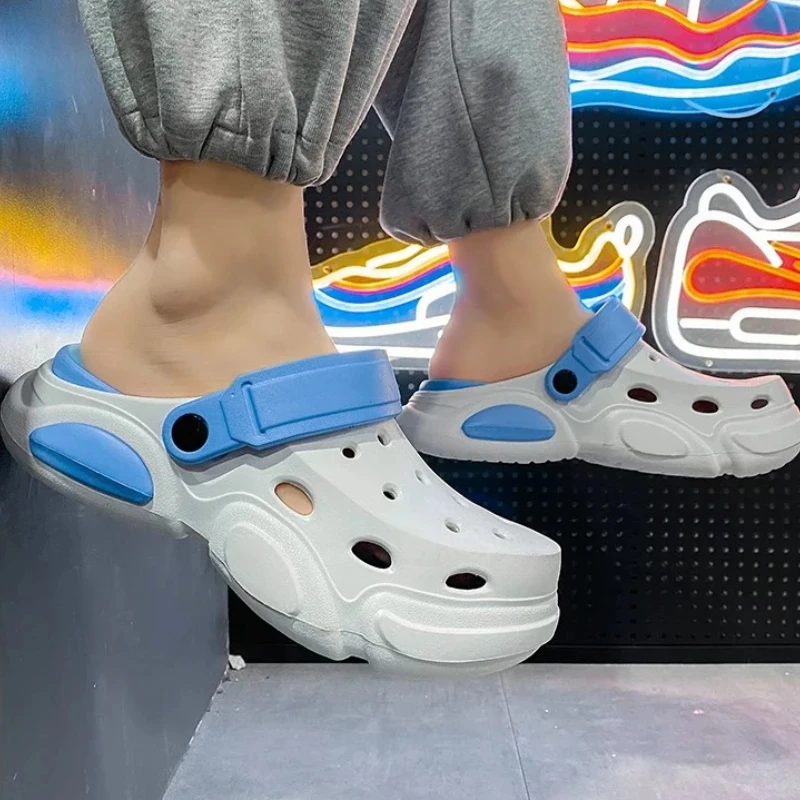 

Мужские летние сандалии из ЭВА, мягкие, противоскользящие, быстросохнущие, с цветными блоками, модные и универсальные легкие тапочки