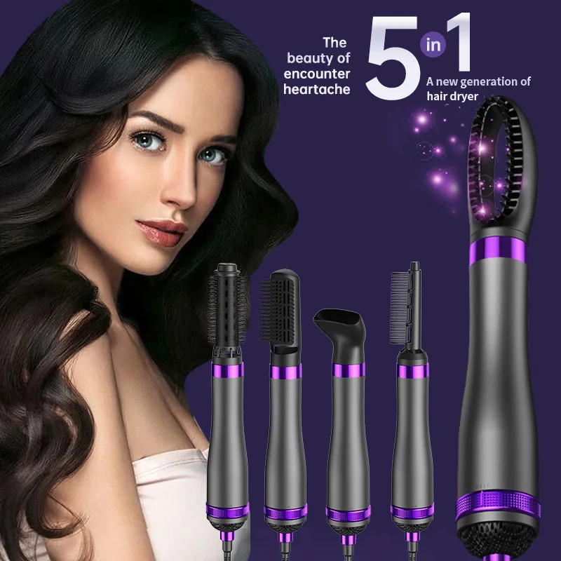 5 in 1 Negative Ionic Electric Hair Brushes,Removable Hair Dryer for Fast Drying,Low Noise Hair Curler/Straighteners Tools Salon