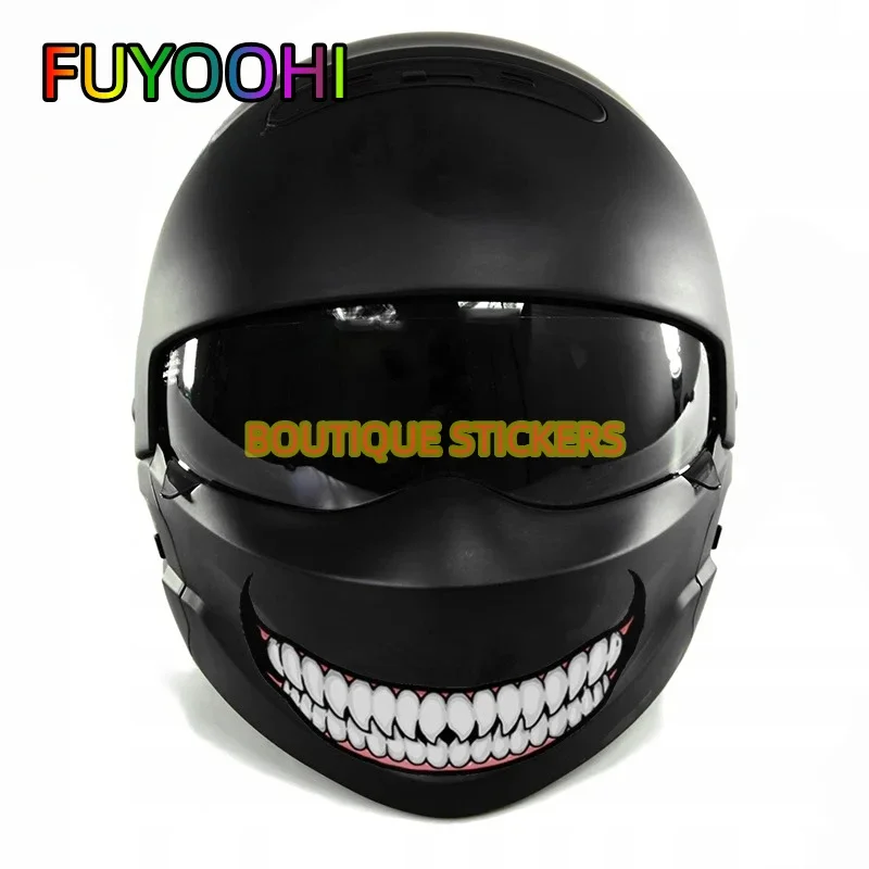 FUYOOHI Evil Teeth and Tongue Motorcycle Helmet Fuel Tank Stickers Racing Body Window Funny Decoration Universal Vinyl Decals