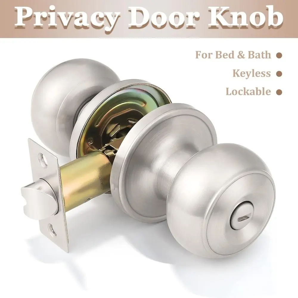 

Satin Nickel Privacy Door Knob Keyless Privacy Interior Exterior Lock Set Interior Exterior Modern Design Privacy Knobs
