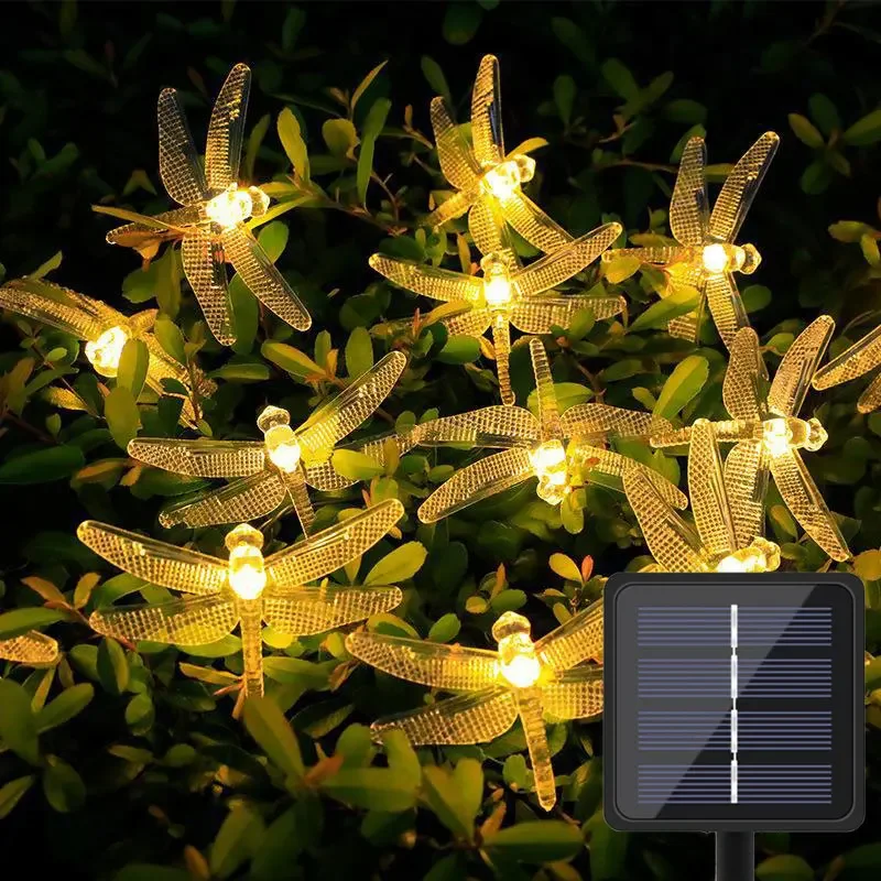 20LEDs พลังงานแสงอาทิตย์ Dragonfly String ไฟกันน้ํากลางแจ้ง 8 โหมดไฟ Fairy สําหรับ Home Patio Garden งานแต่งงานตกแต่งคริสต์มาส