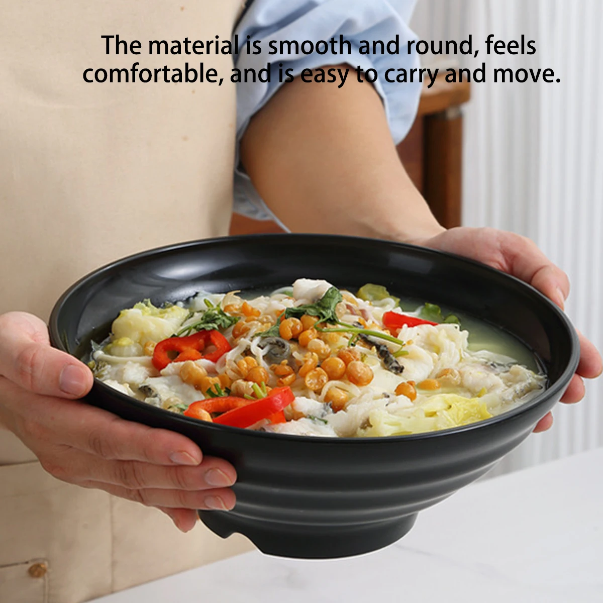 Thickened Plastic Ramen Bowl, Anti-Fall Salad Bowl, Solid Color Spicy Soup Bowl High Temperature Resistance Fashionable