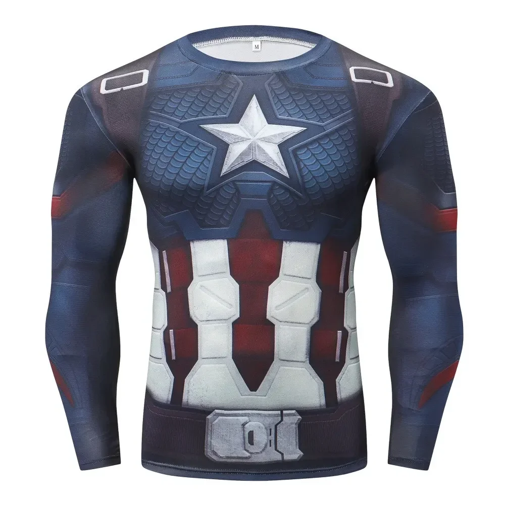 Superhero Captain America Shirt 3D Digital Autumn Hot Fashion Long Sleeve Cosplay Tops Sports Fitness Shirt Loose Streetwear