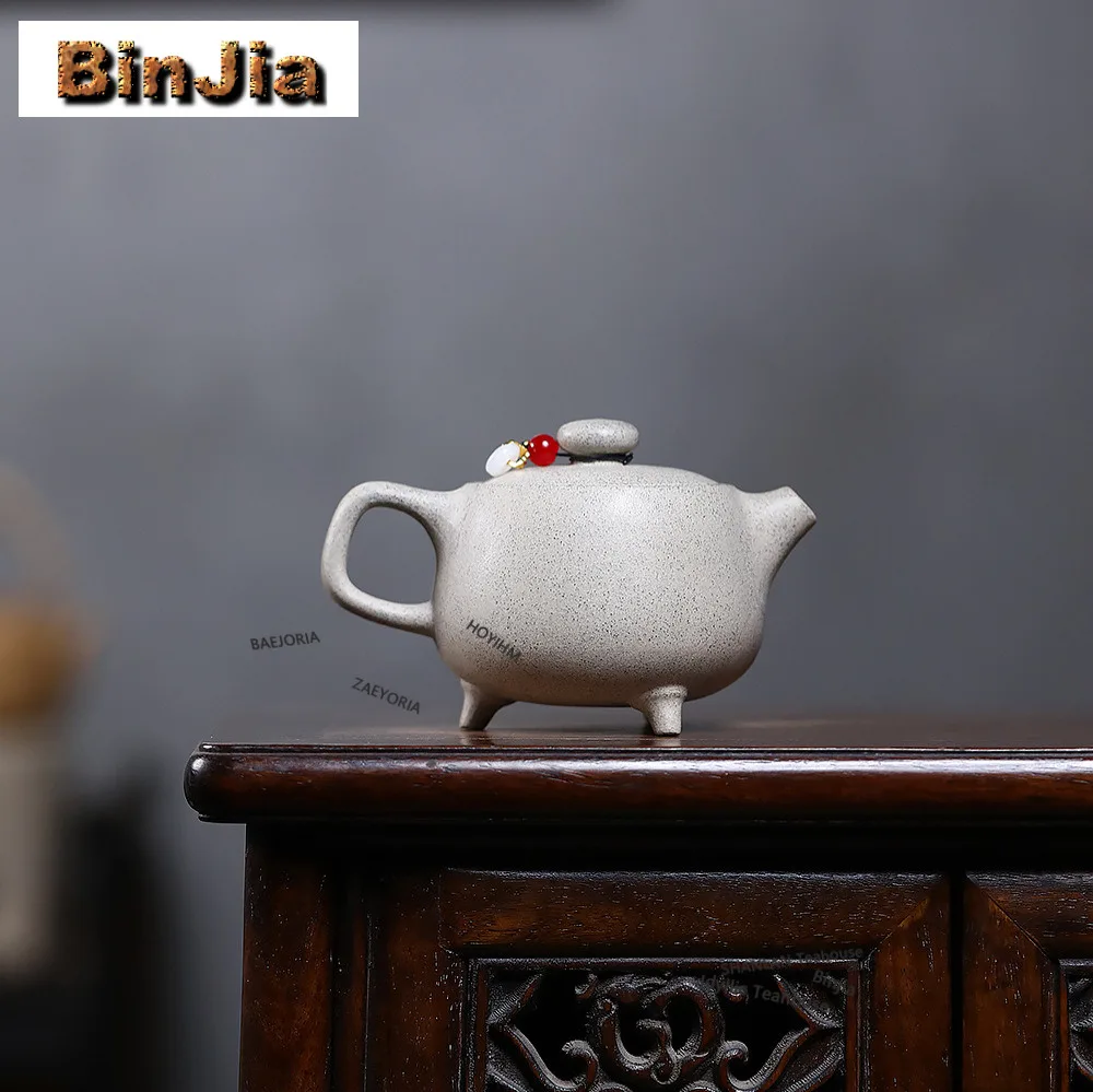 200ml Boutique Yixing Purple Clay Teapots Handmade Tripodia Pot Raw Ore White Jade Section Mud Kettle Chinese Zisha Tea Set