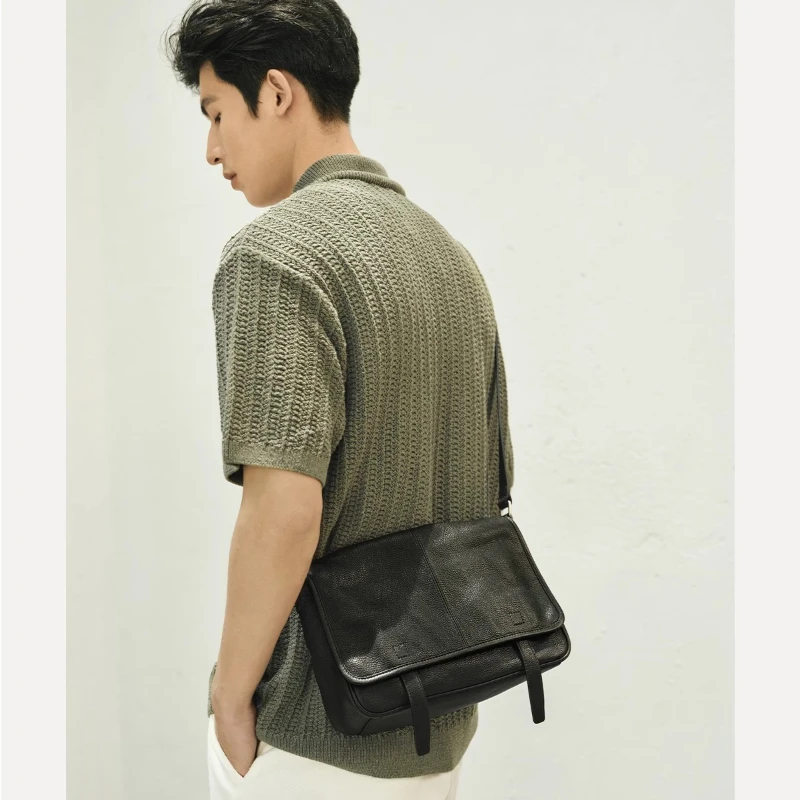 QIUZHEN Vegetable-Tanned Cowhide Messenger Bag Casual Vintage Commuter Shoulder Bag Crossbody Underarm Bag