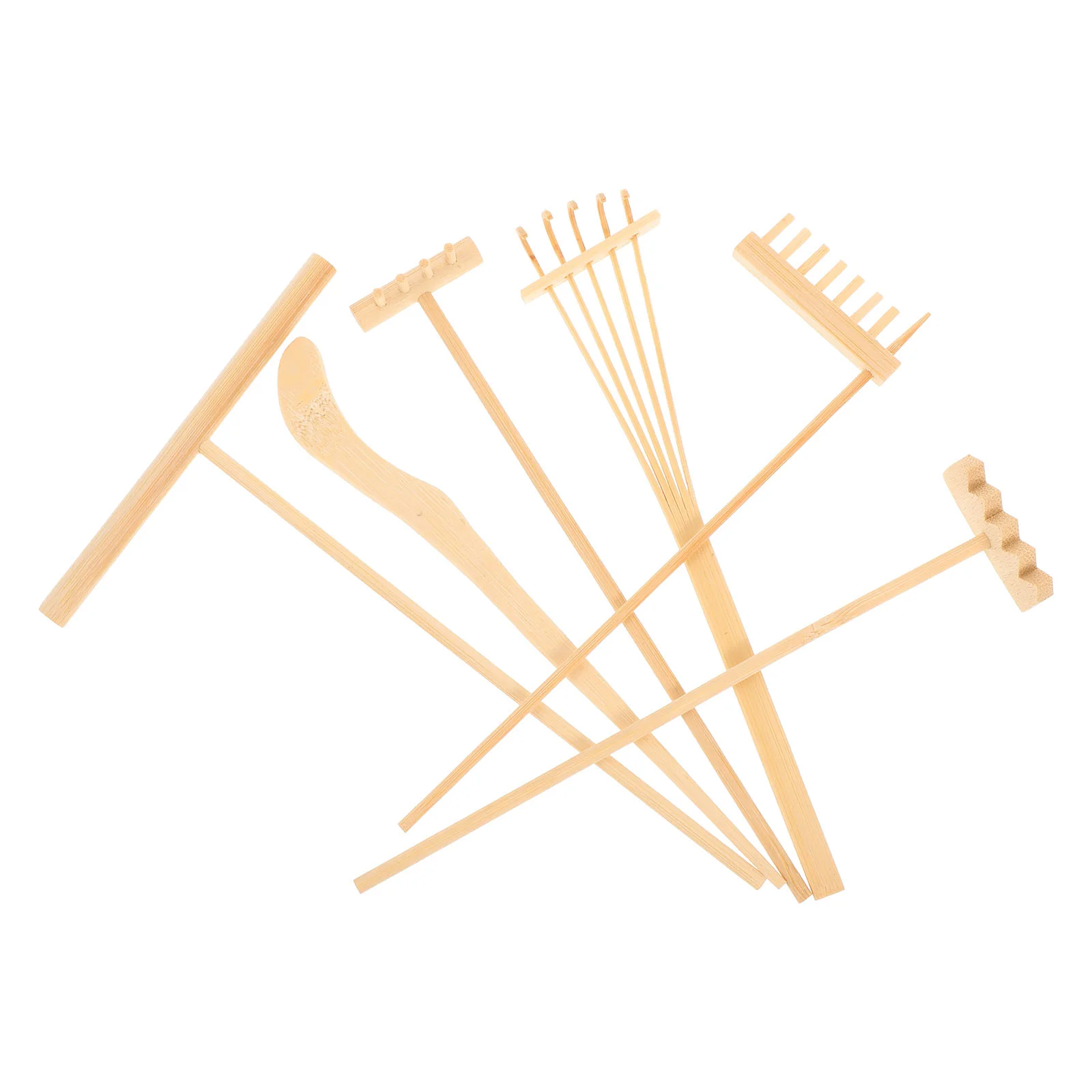 1 Set/6 Pcs Bamboo Rake Gardening Bonsai Potted Tool Mini Tea Set Rake Sand Push Drawing Pen Set Desktop Ornament Accessories