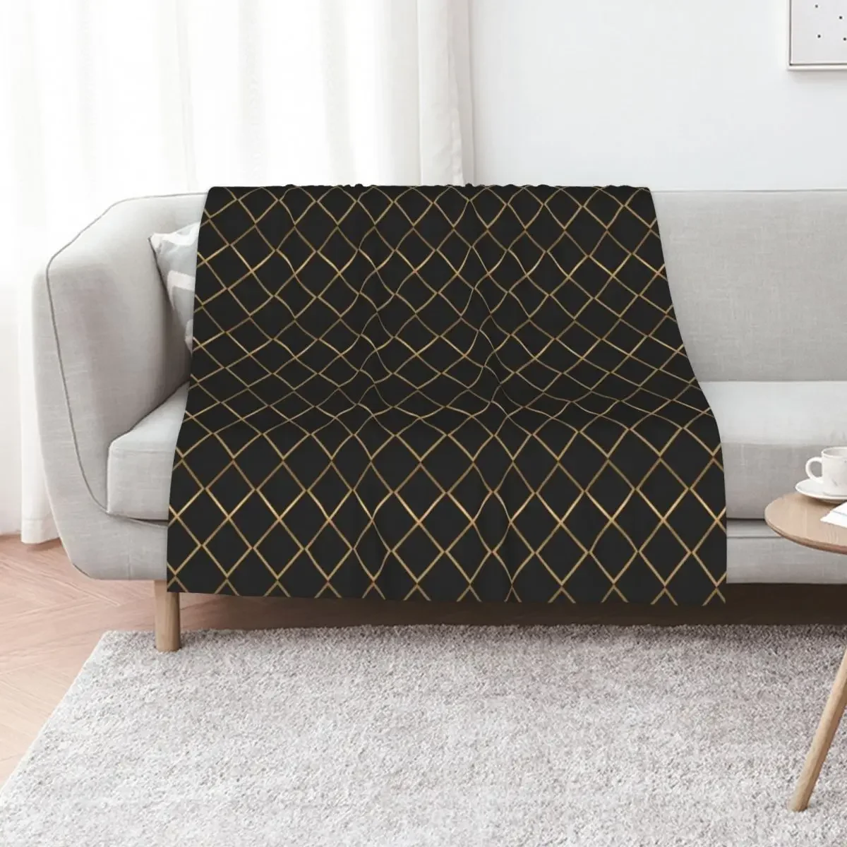 gold black check pattern Throw Blanket Comforter Quilt Designers Single Blankets