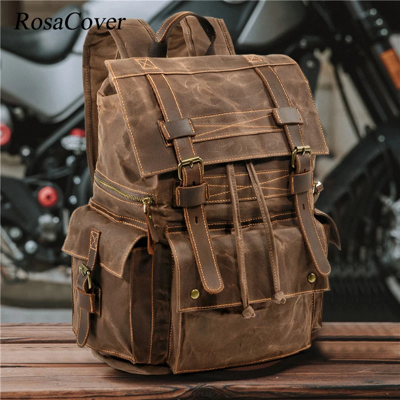 

New Men's leather backpack for men mochila hombre High Capacity Waxed Canvas Vintage Backpack for School Hiking Travel Mochilas