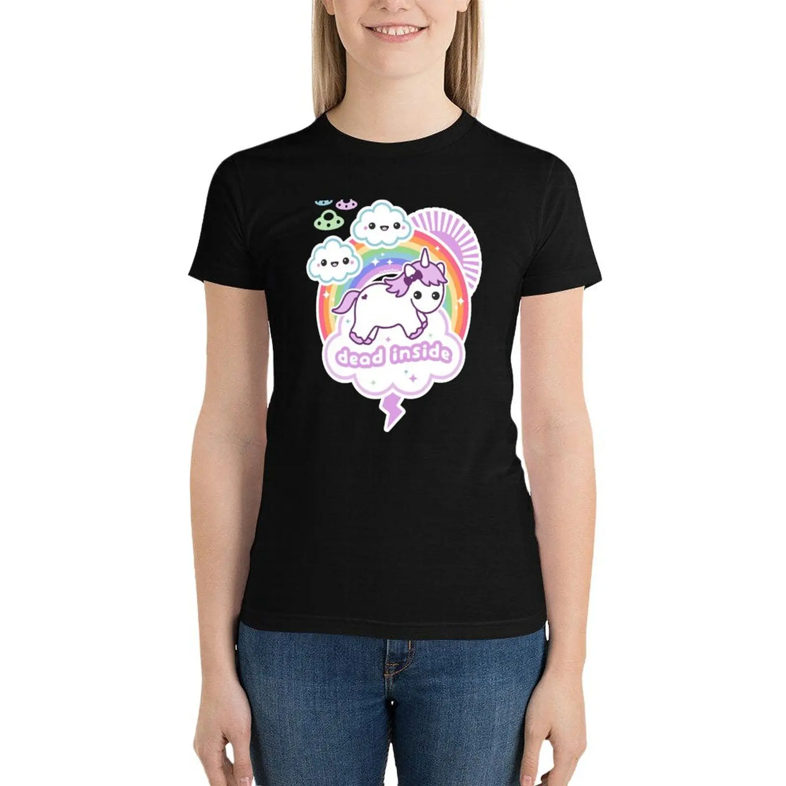 Pastel Goth Dead Inside Unicorn T-Shirt cute tops Aesthetic clothing summer tops graphics clothes for woman