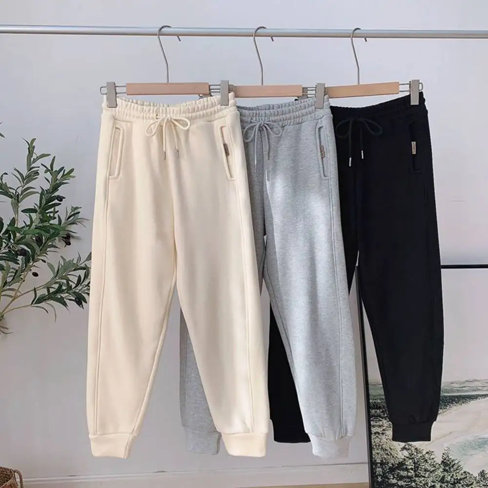 Plus Size 5XL150KG Women Fleece Sweatpants Winter Solid Elastic Waist Casual Oversized Female Loose Black Wide Leg Trousers