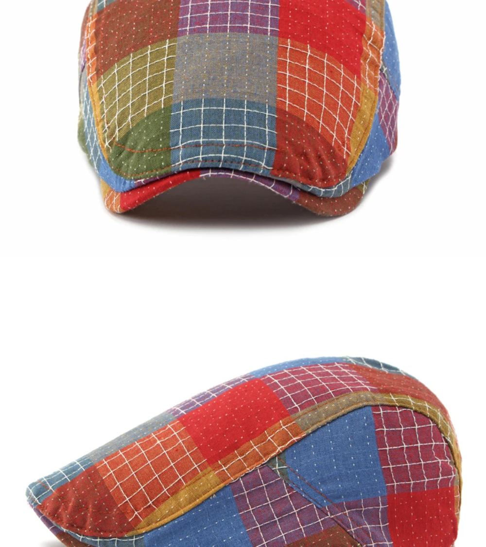 HT5115 Baskenmütze Frühling Sommer Sonnenhut für Männer und Frauen Retro Karierte Künstler-Malermütze Verstellbare Ivy Flat Cap Baskenmützen – Detail 8