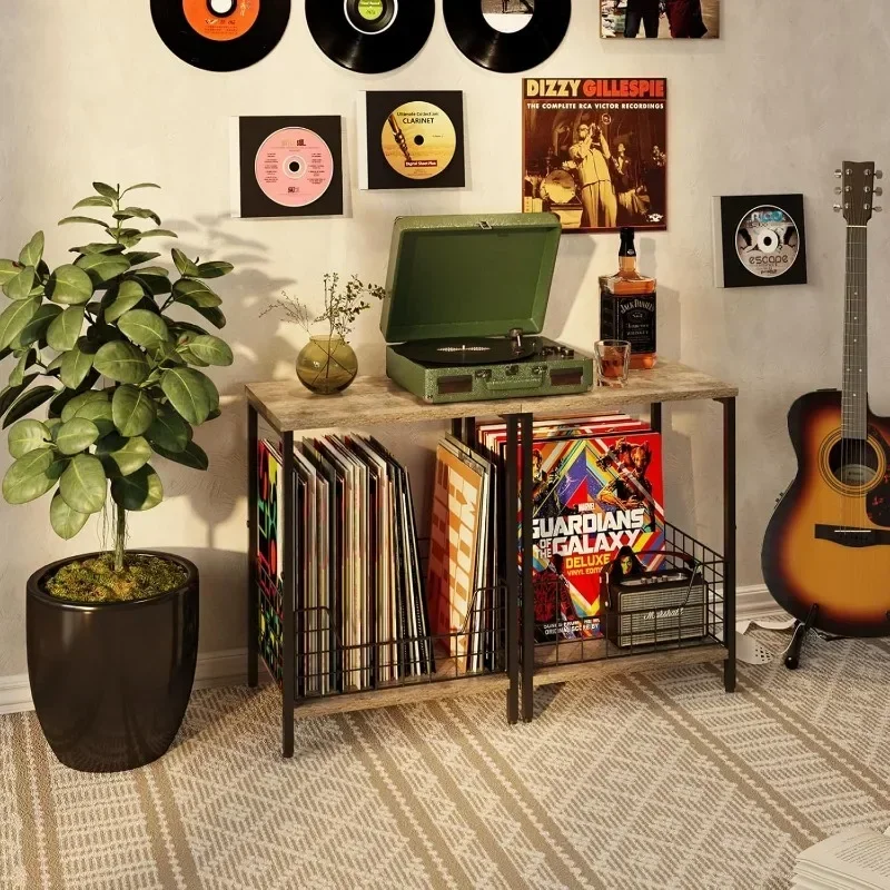 Iron and wood combined record player table, living room, bedroom, bedside table, second-floor coffee table rack, vinyl record