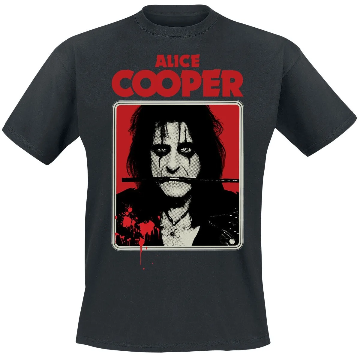 Alice Cooper Vintage Horror Portrait T-shirt Blood Splatter Print Casual Cotton Tee Unisex Gothic Streetwear Black Top